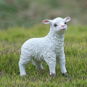 7.09 x 7.48 inches White Resin Sheep Garden Lamb Figurine Animal Sculpture